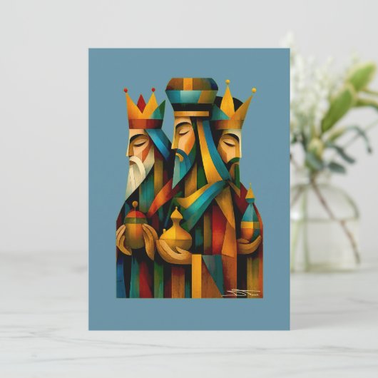Three Wise Men Abstract Nativity Art Feestdagenkaart (Staand voorkant)