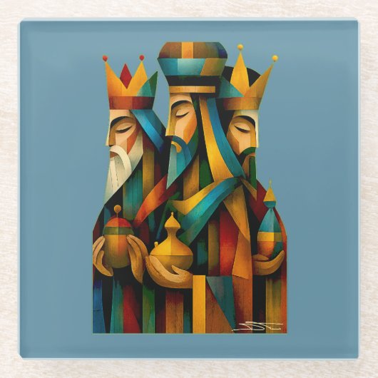 Three Wise Men Abstract Nativity Art  Glazen Onderzetter (Voorkant)
