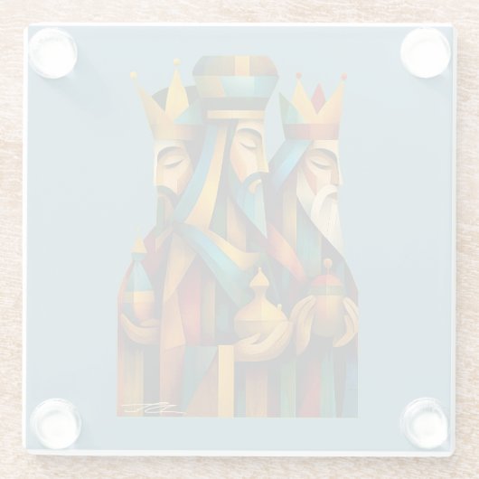 Three Wise Men Abstract Nativity Art  Glazen Onderzetter (Achterkant)