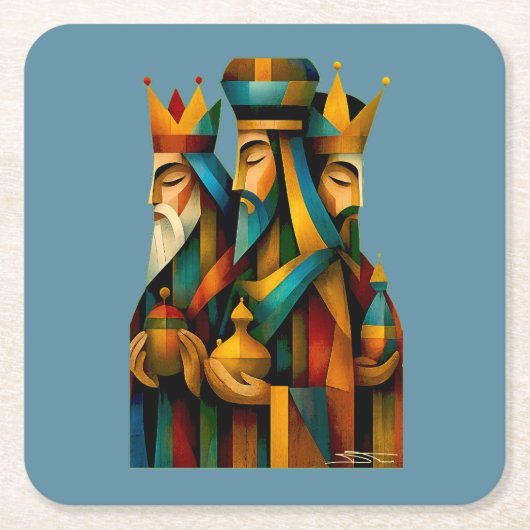 Three Wise Men Abstract Nativity Art  Kartonnen Onderzetters (Voorkant)
