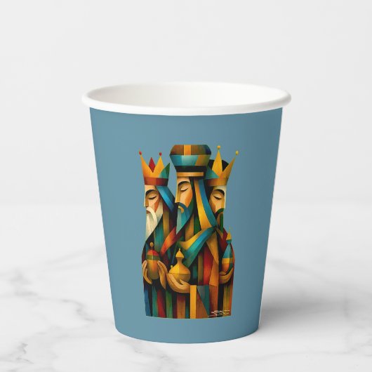Three Wise Men Abstract Nativity Art  Papieren Bekers (Achterkant)