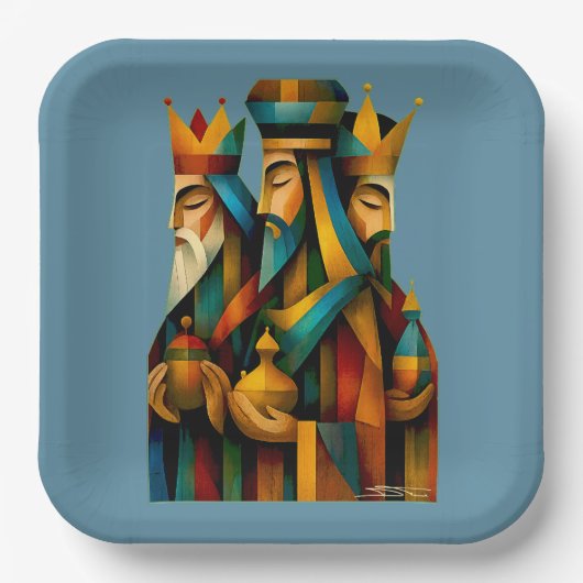 Three Wise Men Abstract Nativity Art  Papieren Bordje (Voorkant)