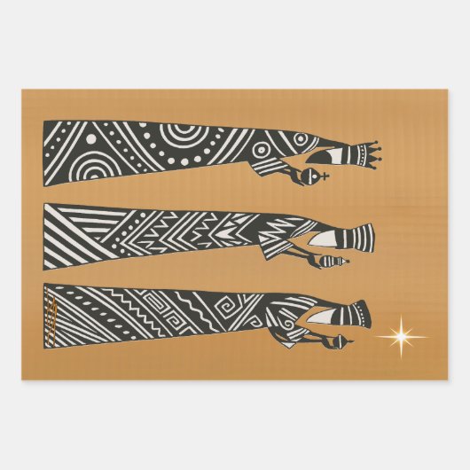 Three Wise Men Black & White Christmas Nativity Inpakpapier Vel (Voorkant 2)