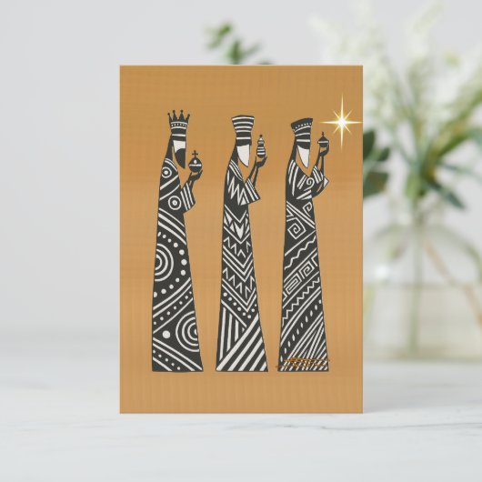 Three Wise Men Black & White Christmas Nativity Kaart (Staand voorkant)