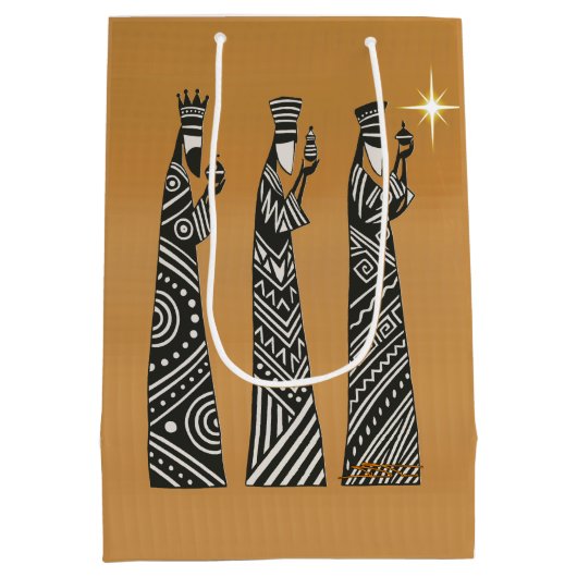 Three Wise Men Black & White Christmas Nativity Medium Cadeauzakje (Achterkant)