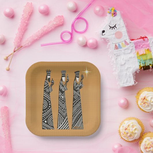 Three Wise Men Black & White Christmas Nativity Papieren Bordje (Feest)