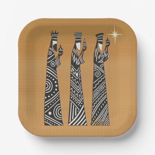 Three Wise Men Black & White Christmas Nativity Papieren Bordje (Voorkant)