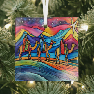 Three Wise Men Colorful Christmas Holiday  Glas Ornament