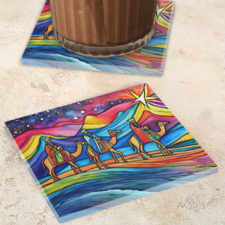 Three Wise Men Colorful Christmas Holiday  Glazen Onderzetter