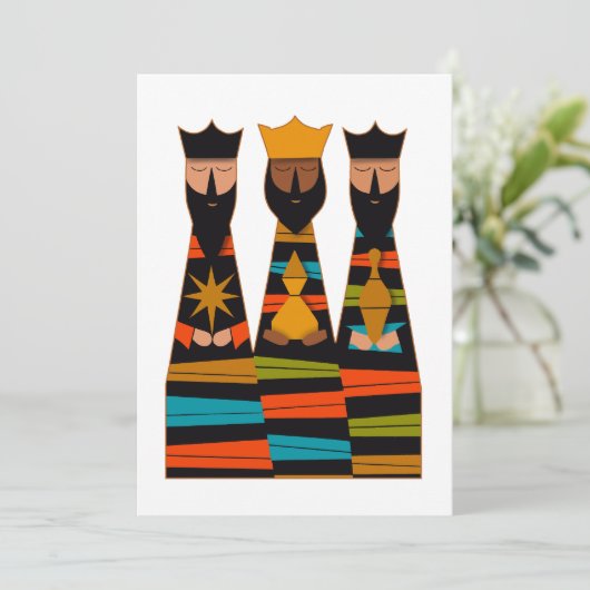 Three Wise Men Modern Mid-Century Feestdagenkaart (Staand voorkant)