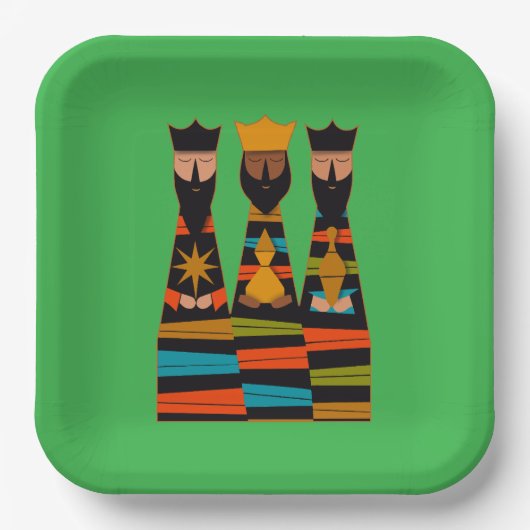 Three Wise Men Modern Mid-Century Papieren Bordje (Voorkant)