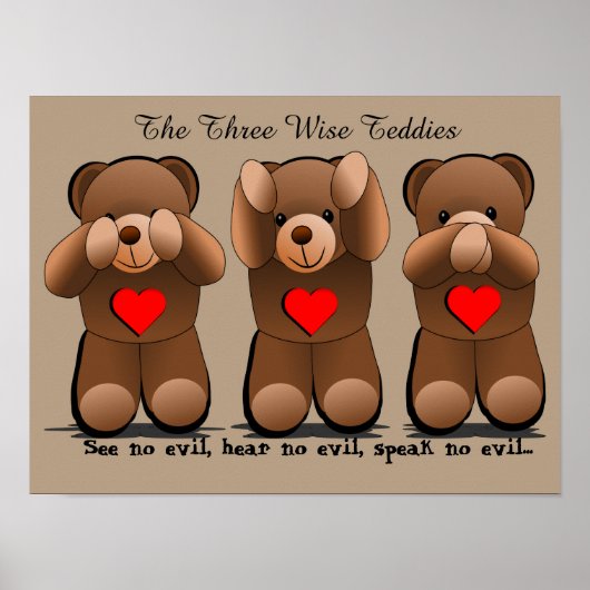 Three Wise Monkeys, Teddy Bear Print (Voorkant)
