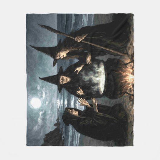 Three Witches Brew Cauldron Full Moon Beach  Fleece Deken (Voorkant)