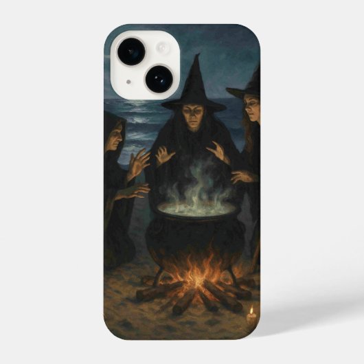 Three Witches Brew Cauldron Full Moon Beach  iPhone Hoesje (Achterkant)