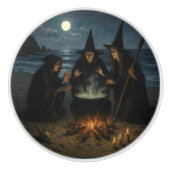 Three Witches Brew Cauldron Full Moon Beach  Keramische Knop (Voorkant)