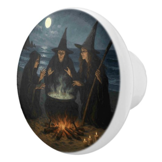 Three Witches Brew Cauldron Full Moon Beach  Keramische Knop (Rechts)