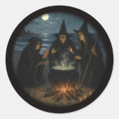 Three Witches Brew Cauldron Full Moon Beach  Ronde Sticker (Voorkant)