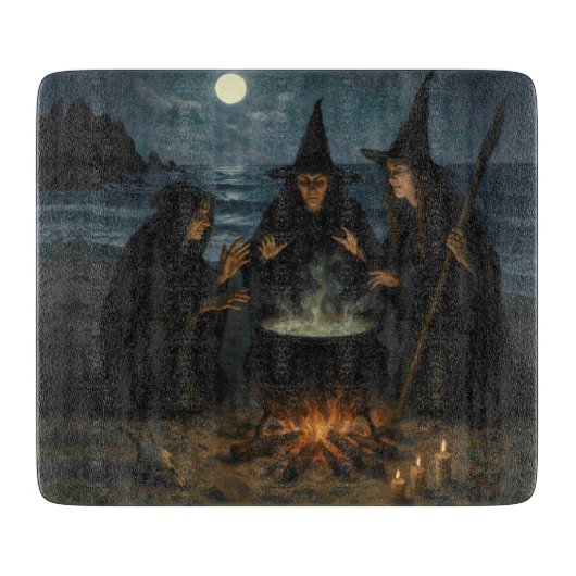 Three Witches Brew Cauldron Full Moon Beach  Snijplank (Voorkant)