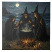 Three Witches Brew Cauldron Full Moon Beach  Tegeltje (Voorkant)