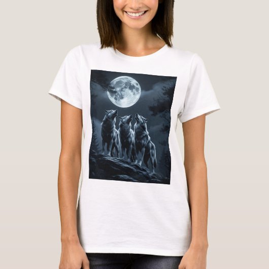 Three Wolves Howling at the Full Moon - Three Wolf T-shirt (Voorkant)