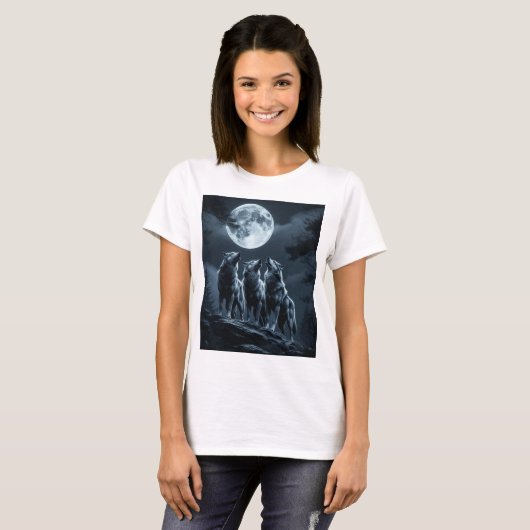 Three Wolves Howling at the Full Moon - Three Wolf T-shirt (Voorkant volledig)