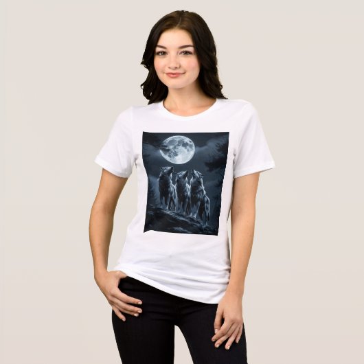 Three Wolves Howling at the Full Moon - Three Wolf Tri-Blend Shirt (Voorkant volledig)
