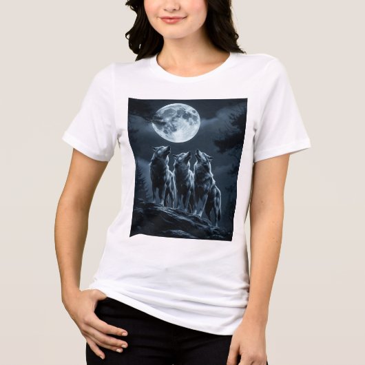 Three Wolves Howling at the Full Moon - Three Wolf Tri-Blend Shirt (Voorkant)