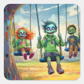 Three Zombie Kids on Swings in Fall Park Vierkante Sticker (Voorkant)