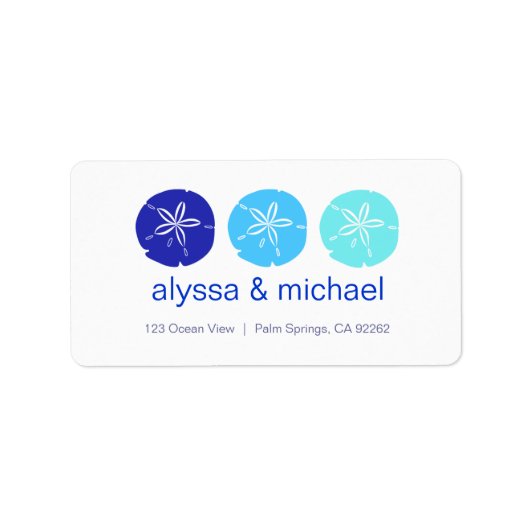 ThreeBlueSandDollars, alyssa & michael, 123 Oce... Etiket (Voorkant)
