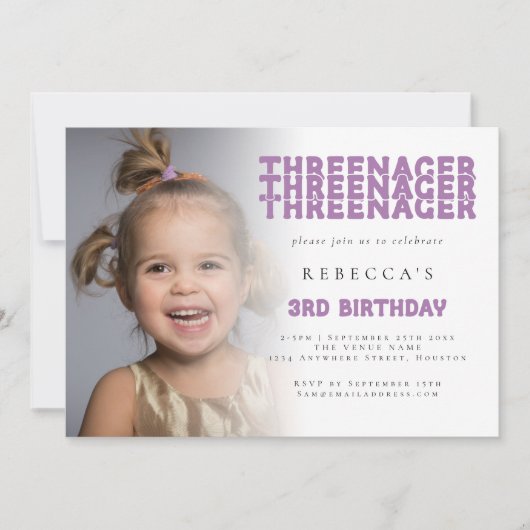 Threenager foto overlay 3e verjaardagsfeestje Lila Kaart (Voorkant)