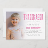 Threenager foto-overlay 3e verjaardagsfeestje roze kaart (Voorkant)