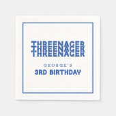 Threenager Naam 3e Verjaardag Lijn Rand Blauw Servet (Voorkant)