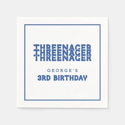 Threenager Naam 3e Verjaardag Lijn Rand Blauw Servet (Voorkant)