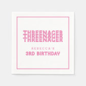 Threenager Naam 3e Verjaardag Lijn Rand Roze Servet (Voorkant)