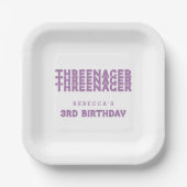 Threenager Naam 3e Verjaardag Lila Papieren Bordje (Voorkant)
