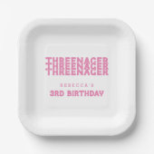 Threenager Naam 3e verjaardag Roze Papieren Bordje (Voorkant)