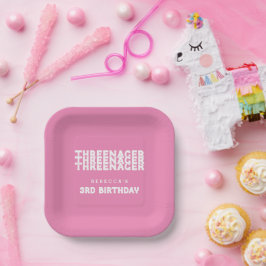 Threenager Naam 3e Verjaardag Witte Tekst Roze Papieren Bordje
