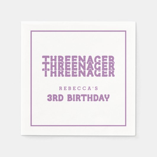 Threenager Naam 3e Verjaardagslijn Rand Lila Servet (Voorkant)