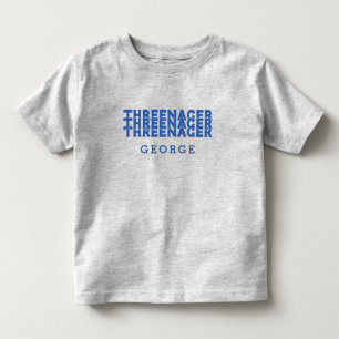 Threenager Retro Lettering Naam Blauwe Tekst Kinder Shirts