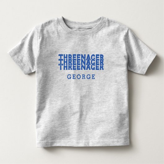 Threenager Retro Lettering Naam Blauwe Tekst Kinder Shirts (Voorkant)