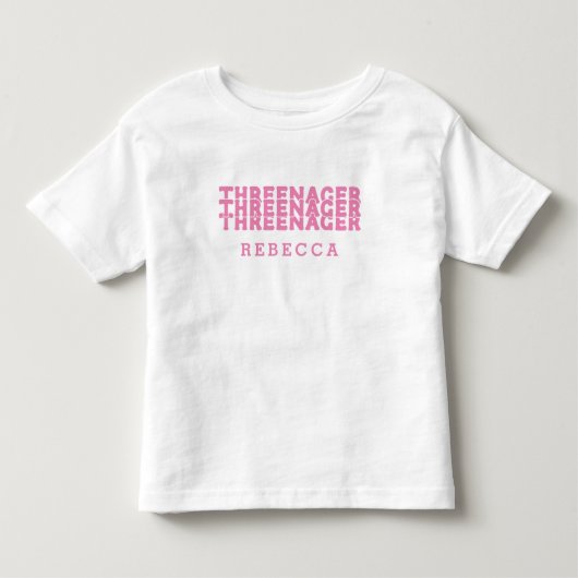 Threenager Retro Lettering Naam Roze Kinder Shirts (Voorkant)
