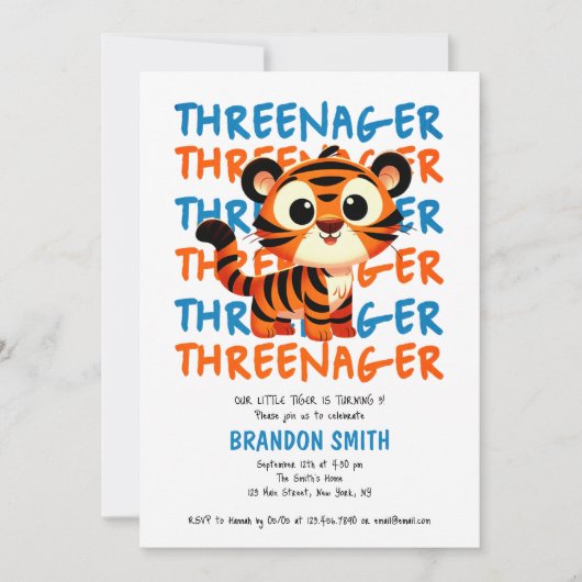 Threenager Tiger Boy 3e Verjaardagsfeestje Kaart (Voorkant)