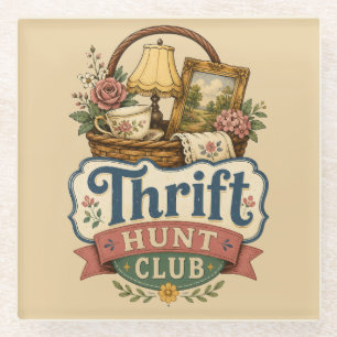 Thrift Hunt Club Vintage Cottagecore Glazen Onderzetter