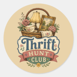 Thrift Hunt Club Vintage Cottagecore Ronde Sticker