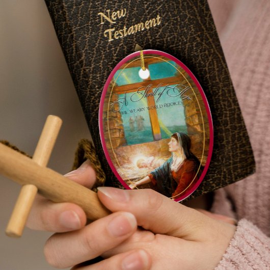 Thrill of Hope Burgundy Red Photo Merry Christmas Keramisch Ornament