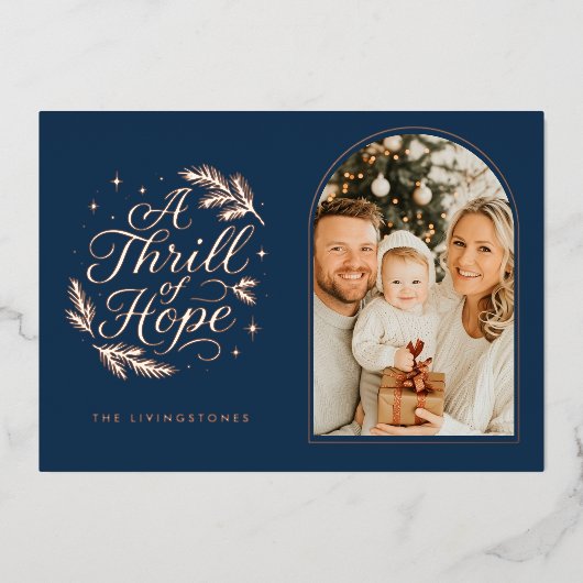 Thrill of Hope Photo Navy & Rose Gold Religious Folie Feestdagenkaart (Voorkant)