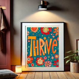 Thrive Inspirerend Hart Bloemen Foto Afdruk