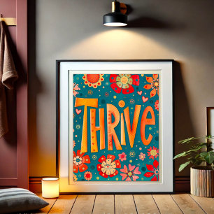 Thrive Inspirerend Hart Bloemen  Foto Afdruk