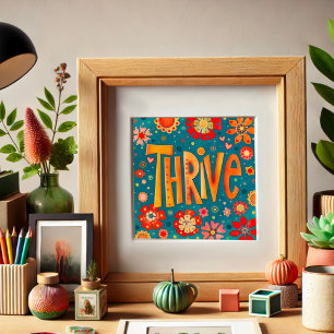Thrive Inspirerend Hart Bloemen  Foto Afdruk