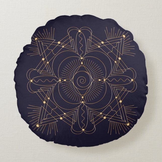 Throat Chakra Shadow Mandala Round Pillow Rond Kussen (Voorkant)